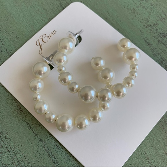 J. Crew Mixed Pearl Hoops - Picture 1 of 7